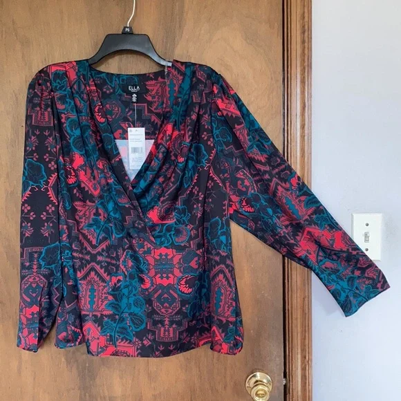 Ella abstract floral printed top office blouse retro vibe 2X - Picture 12 of 17